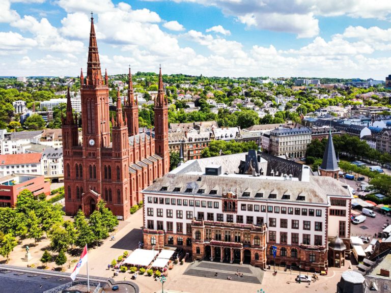 Aerial view of the Market Church in Wiesbaden, Germany